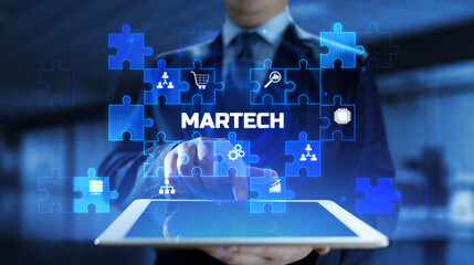 Martech marketing technology concept on virtual screen interface.