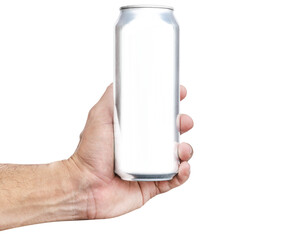 Hand hold mockup shiny aluminum can