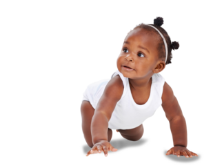 Cute, small and children with baby crawling on transparent background for youth, innocence and learning. Smile, african and sweet with toddler isolated on png for playful, cheerful and positive