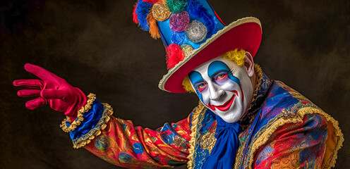 Obraz premium laughing joker in colorful clothes, theatrical entertainment for children and adults, made with Generative AI