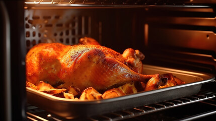 Fototapeta premium Delicious roast chicken, fresh from the oven.AI generated. 