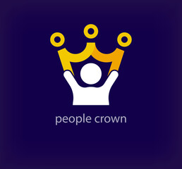 Creative team leader crown logo. Unique color transitions. Human logo template wearing unique crown. vector
