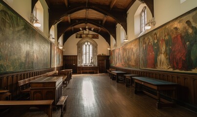 Visitors marvel at the breathtaking paintings in the church hall Creating using generative AI tools