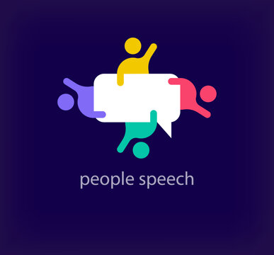 People team logo around creative speech. Unique color transitions. Unique teamwork speech logo template. vector