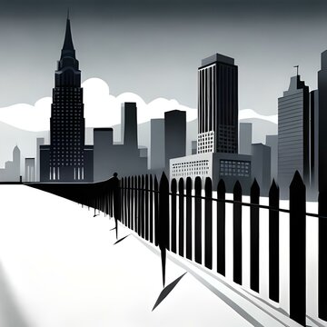 city skyline silhouette poscard illustration