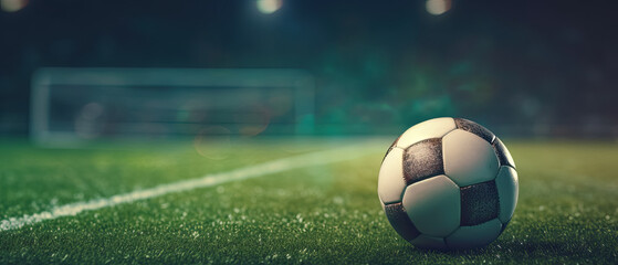 Fototapeta premium Football soccer ball on grass field on stadium ,Generative AI