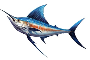 Blue Marlin Swordfish Jumping On White Background