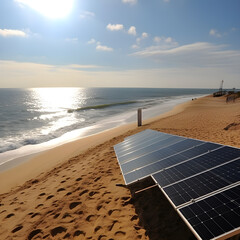 vast solar farm stretching across an expansive desert landscape. The image captures row upon row of solar panels. AI Generated, Generative AI
