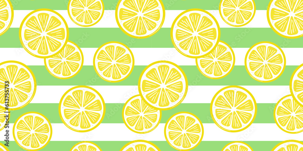 Poster lemon slices vector background with green stripes