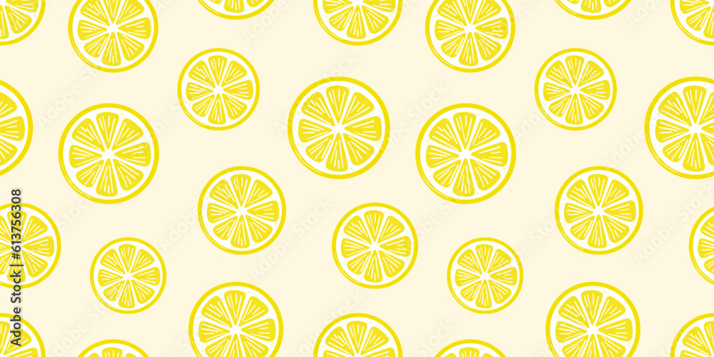 Poster lemon slice vector wallpaper, seamless pattern background with citrus fruit slices