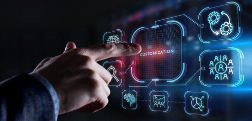 Business, technology, internet and network concept. Virtual screen of the future and sees the inscription: Customization.