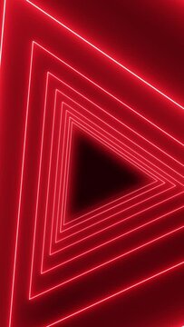 Vertical video animation of many triangles in neon red on dark background. - abstract background - seamless loop