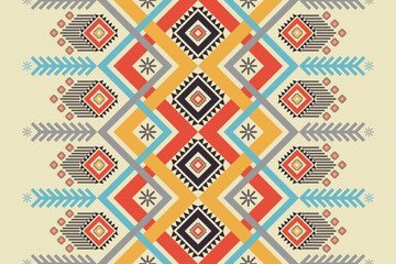 Ethnic southwest tribal pattern. Vector colorful Navajo geometric shape seamless pattern. Colorful ethnic pattern use for textile, cushion, carpet, rug, wallpaper, mural art, upholstery, wrapping, etc