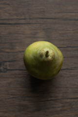 pear viewed from above on wooden background
