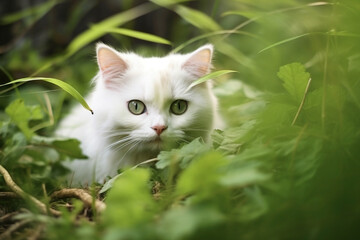 Naklejka na ściany i meble cute cat hiding in the grass