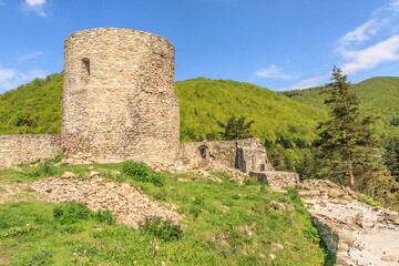 Fototapeta na wymiar Ruins of the medieval castle in Rytro near Piwniczna-Zdrój in Beskid Sadecki, Poland