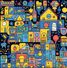 retro cartoon background  with funny comic characters, . Contemporary illustration with cute comic book characters. Doodle Comic characters. Contemporary cartoon style set.