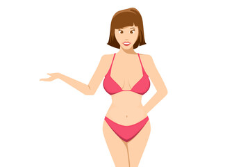 Cartoon woman wearing swimsuit on isolated background, Vector illustration.