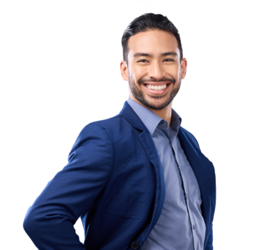 Portrait, lawyer and Asian business man isolated on a transparent png background. Face, professional and smile of happy attorney from Singapore with confidence, pride in law career and corporate job.
