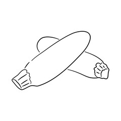 Hand-drawn black sketch of a zucchini featured in a doodle icon. Vector illustration.