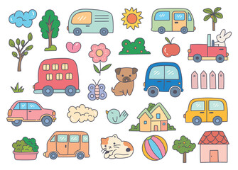 cute vehicle sticker doodle collection