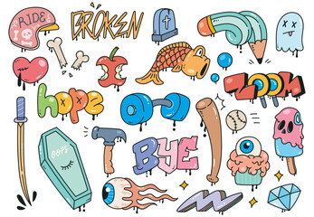 Set of hand drawn graffiti doodle illustration