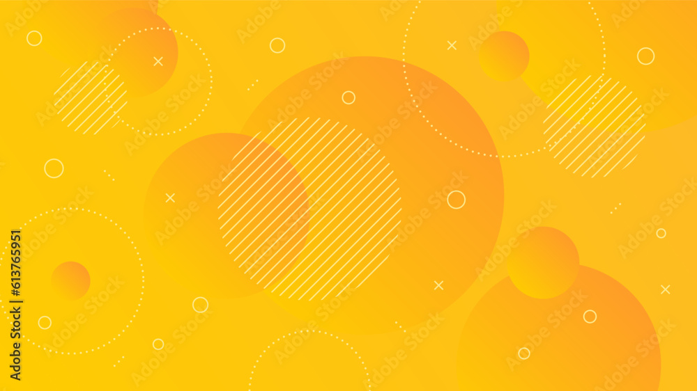Wall mural modern abstract background with motion round retro memphis and yellow orange gradient color