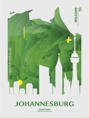 Naklejka premium South Africa Johannesburg city abstract poster with skyline landscape and landmarks. Travel african vector modern illustration