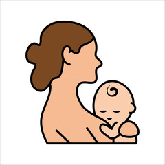Mother with child. Line art icon, logo, sign. Mother icon Vector Illustration on white background.