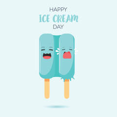 National ice cream day vector illustration for greeting card, poster and banner with double blue ice stick character