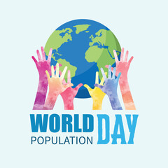 World population day flat vector illustration with colorful and text