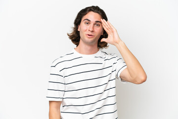 Fototapeta premium Young handsome man isolated on white background has realized something and intending the solution