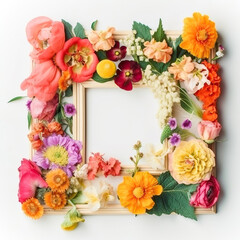Naklejka na ściany i meble flower festive photo frame made of real flowers ,frame of flowers