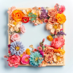 flower festive photo frame made of real flowers ,frame of flowers