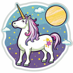 Fototapeta na wymiar Diecut unicorn sticker design - flat vector art