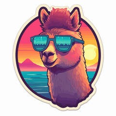 80s alpaca with sunglasses - diecut sticker design - flat vector art © Daniel