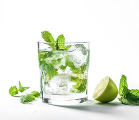 Ai generative.  Cocktail mojito  on white