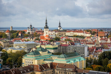 Obraz premium View of old town Tallinn including St Olaf's church tower. Estonia