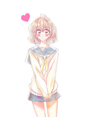 セーラー服の女子学生　恋　上半身