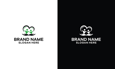 Heart logo and people design, charity and support vector concept, love and happy life vector illustration.