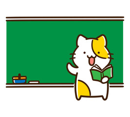 黒板の前で授業をするかわいい先生ねこのデフォルメイラスト
