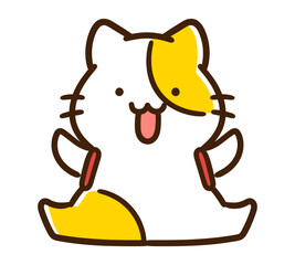 ランドセルを背負って飛び跳ねるかわいいねこのキャラクターのデフォルメイラスト