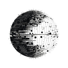 Sphere with connected lines and dots. connection structure. Geometric modern technologies. Digital visualization of data. Abstract noise balls. Black dots grunge round elements. Dotted circles. Vector