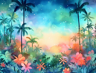 Fototapeta na wymiar Tropical Paradise Background Illustration