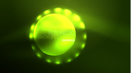 Neon glowing circles, magic energy space light concept, abstract background wallpaper design