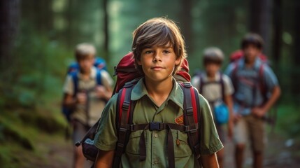 Fototapeta na wymiar Generative AI summer camps,scout children camping