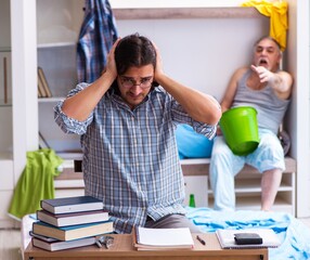 Young son student and dad alcoholic
