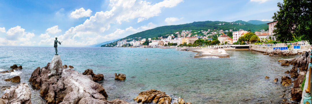 Croatia, beautiful Adriatic coast, Opatija riviera on Kvarner, popular beach Slatina and scenic tourist resorts