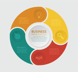 Business Infographic Template, Advertising Pie Chart Presentation, Four Steps workflow Circle Diagram