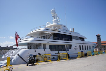 Luxury yacht boats on Rhodes beach, Greek Islands